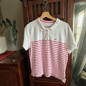 Vineyard Vines Heritage Polo White with Narrow Pink Stripe XL